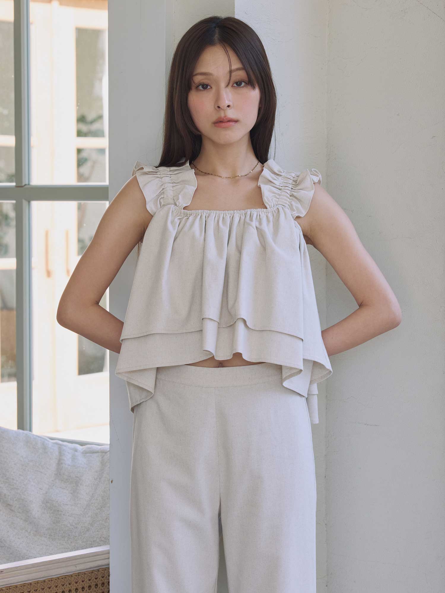 リネンフリルショルダーセットアップ | ACYM ONLINE SHOP